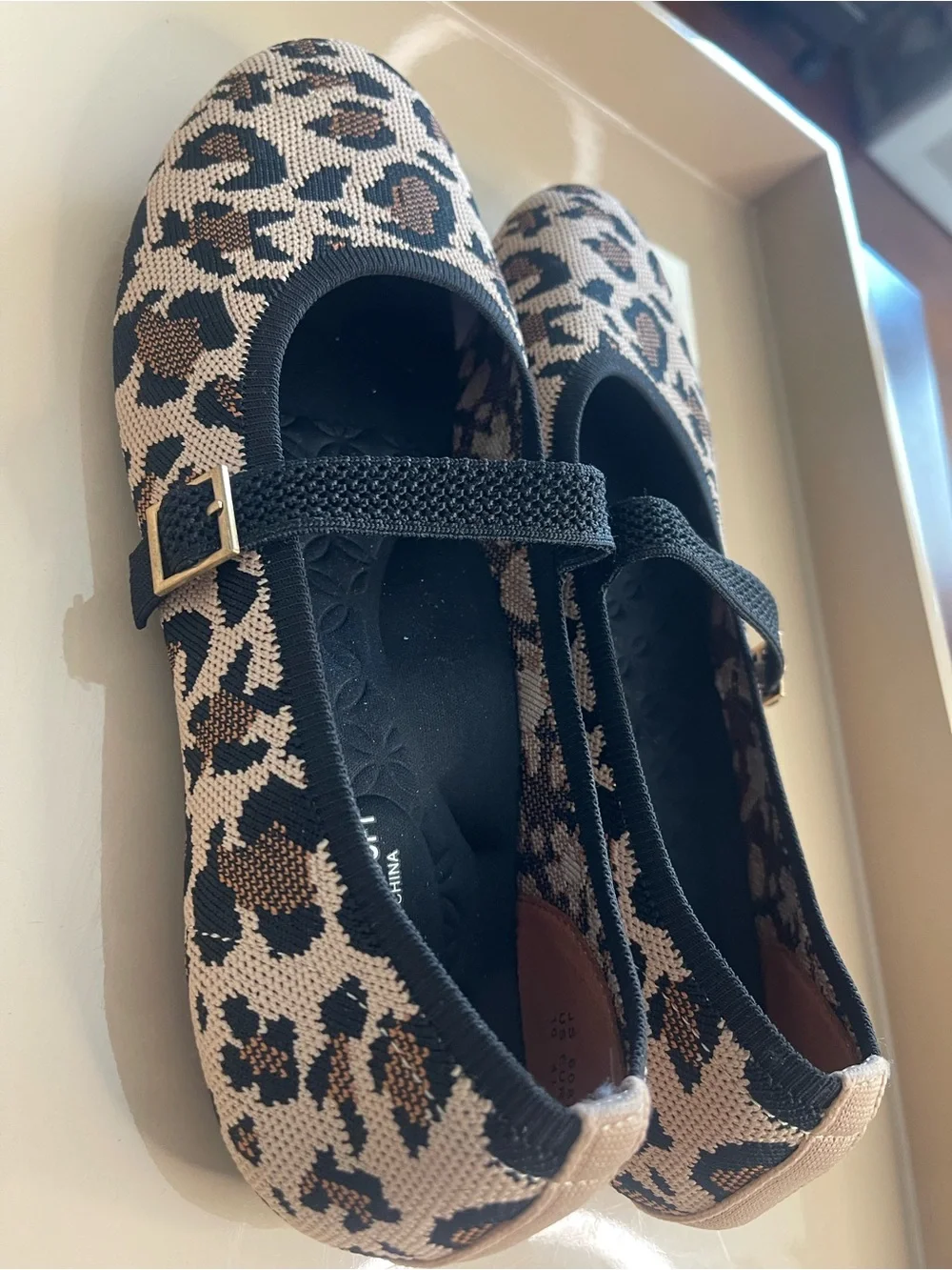 Leopard Print Mary Jane Woven Flats with Black Strap 10M - Picture 10 of 15